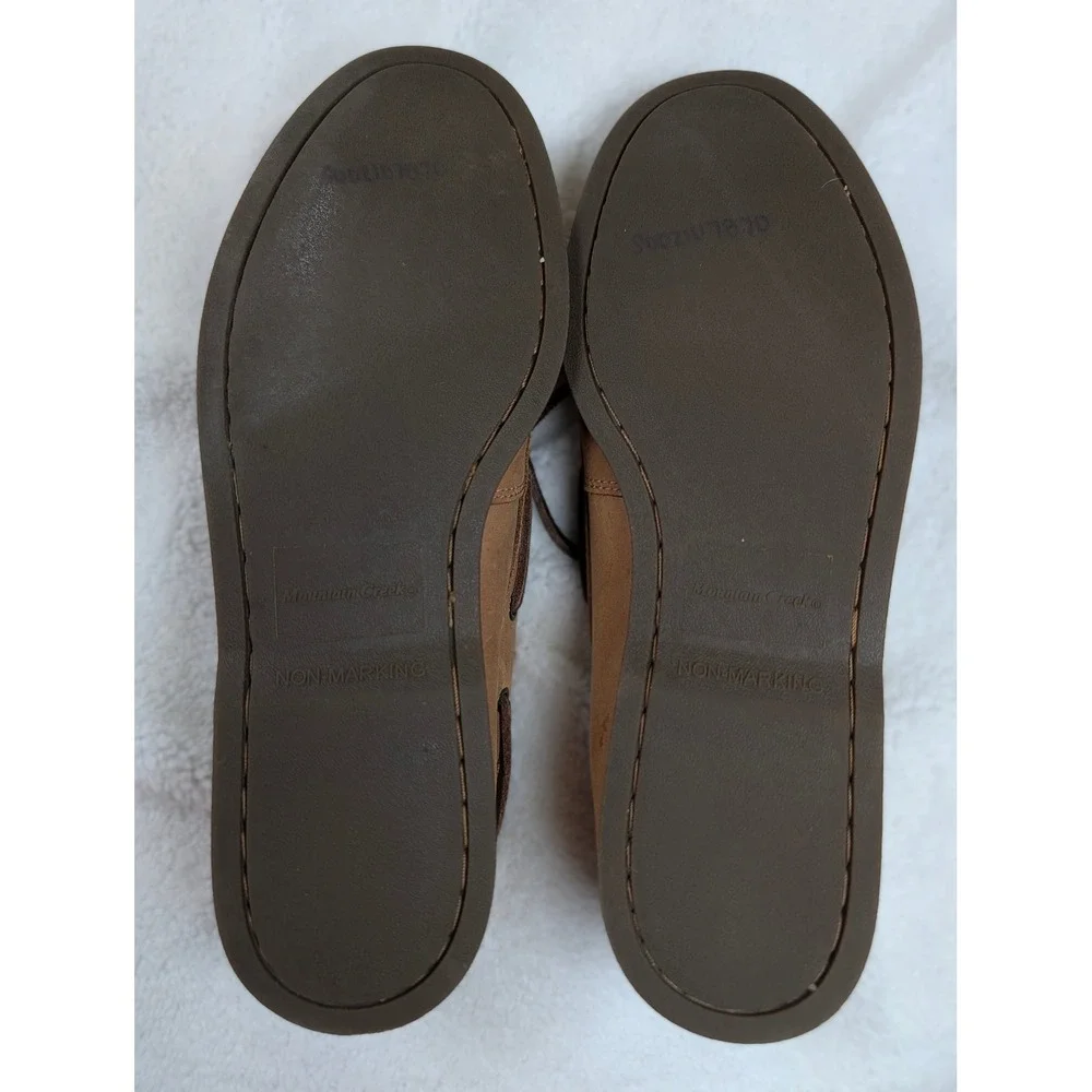 Mountain Creek Mens Tan Leather Boat Shoes Nautical Deck Loafers 10.5 D